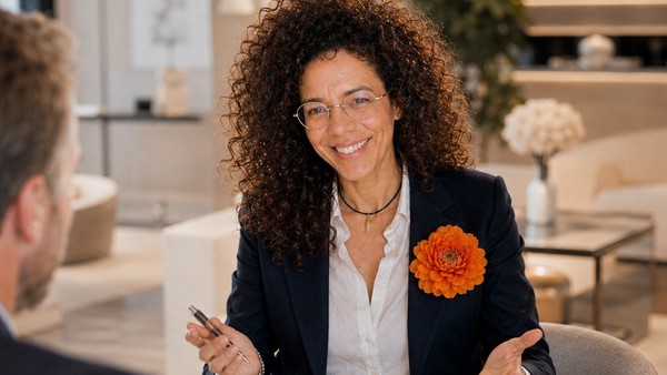 Hanane Risayindi en rendez-vous client, illustrant qui peut m'aider à créer mon site Internet après un travail de positionnement